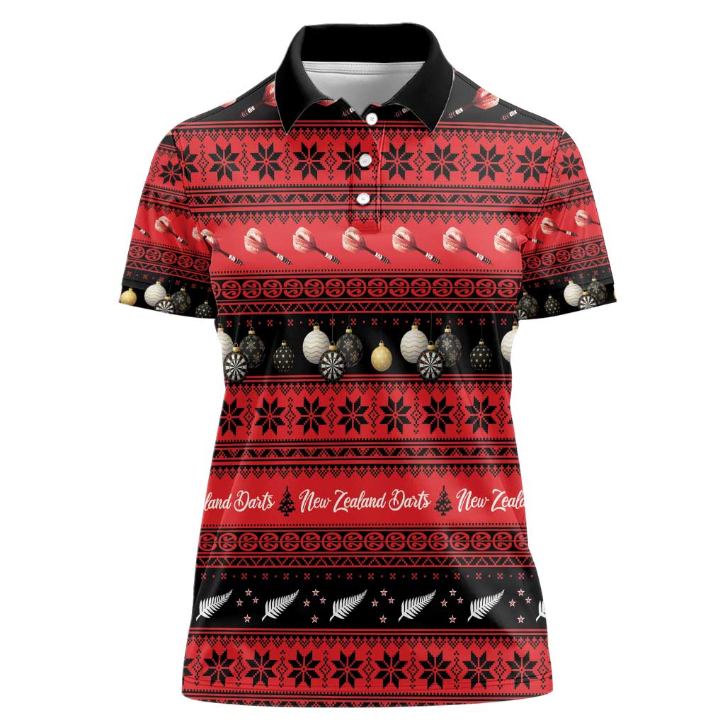 New Zealand Darts Christmas Women Polo Shirt Merry Xmas Aotearoa Maori Red LT14 Female Red - Polynesian Pride