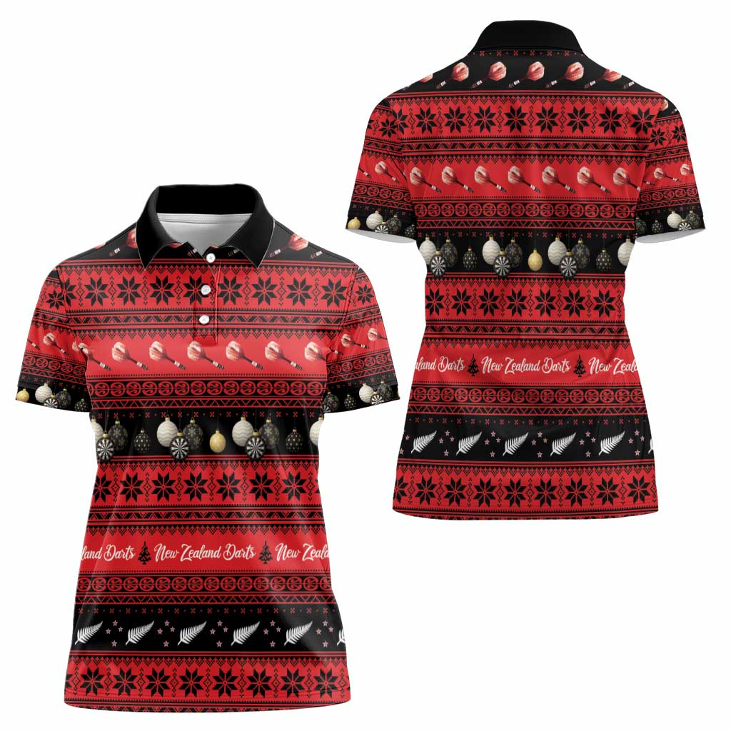 New Zealand Darts Christmas Women Polo Shirt Merry Xmas Aotearoa Maori Red LT14 - Polynesian Pride