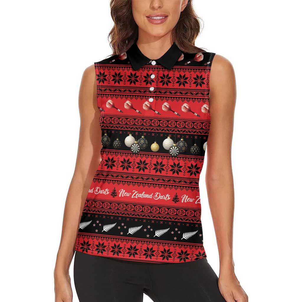 New Zealand Darts Christmas Women Sleeveless Polo Shirt Merry Xmas Aotearoa Maori Red LT14 - Polynesian Pride