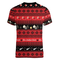 New Zealand Darts Christmas Women V-Neck T-Shirt Merry Xmas Aotearoa Maori Red LT14 - Polynesian Pride