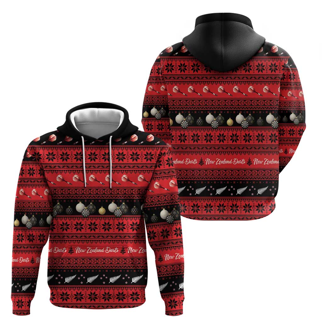 New Zealand Darts Christmas Zip Hoodie Merry Xmas Aotearoa Maori Red - Polynesian Pride