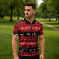 New Zealand Darts Christmas Zipper Polo Shirt Merry Xmas Aotearoa Maori Red LT14 - Polynesian Pride