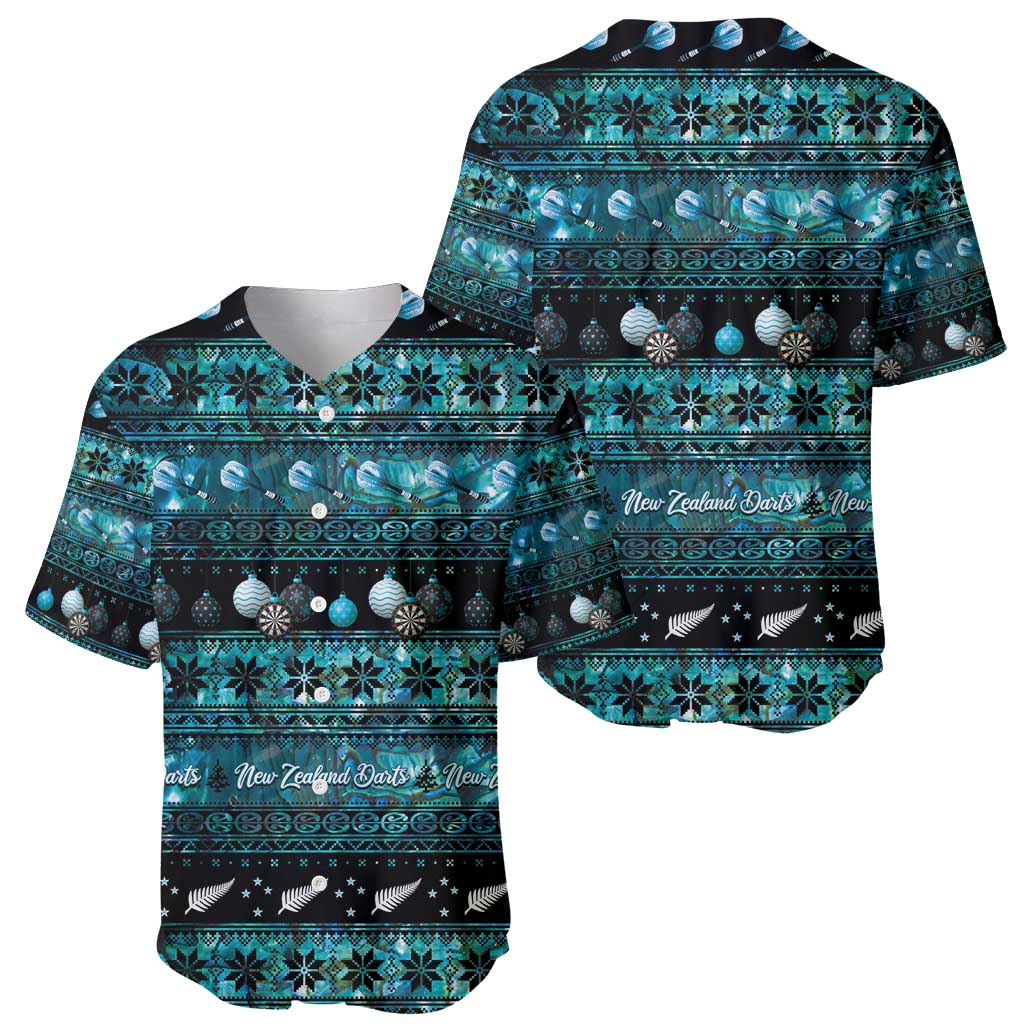 New Zealand Darts Christmas Baseball Jersey Merry Xmas Aotearoa Maori Paua Shell - Polynesian Pride