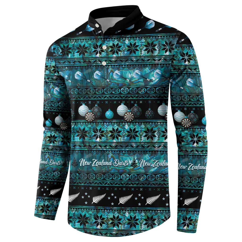New Zealand Darts Christmas Button Sweatshirt Merry Xmas Aotearoa Maori Paua Shell - Polynesian Pride