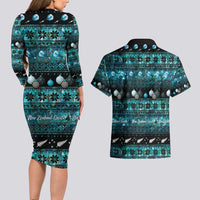 New Zealand Darts Christmas Couples Matching Long Sleeve Bodycon Dress and Hawaiian Shirt Merry Xmas Aotearoa Maori Paua Shell LT14 - Polynesian Pride