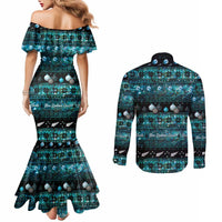New Zealand Darts Christmas Couples Matching Mermaid Dress and Long Sleeve Button Shirt Merry Xmas Aotearoa Maori Paua Shell LT14 - Polynesian Pride