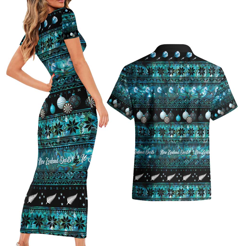 New Zealand Darts Christmas Couples Matching Short Sleeve Bodycon Dress and Hawaiian Shirt Merry Xmas Aotearoa Maori Paua Shell LT14 - Polynesian Pride