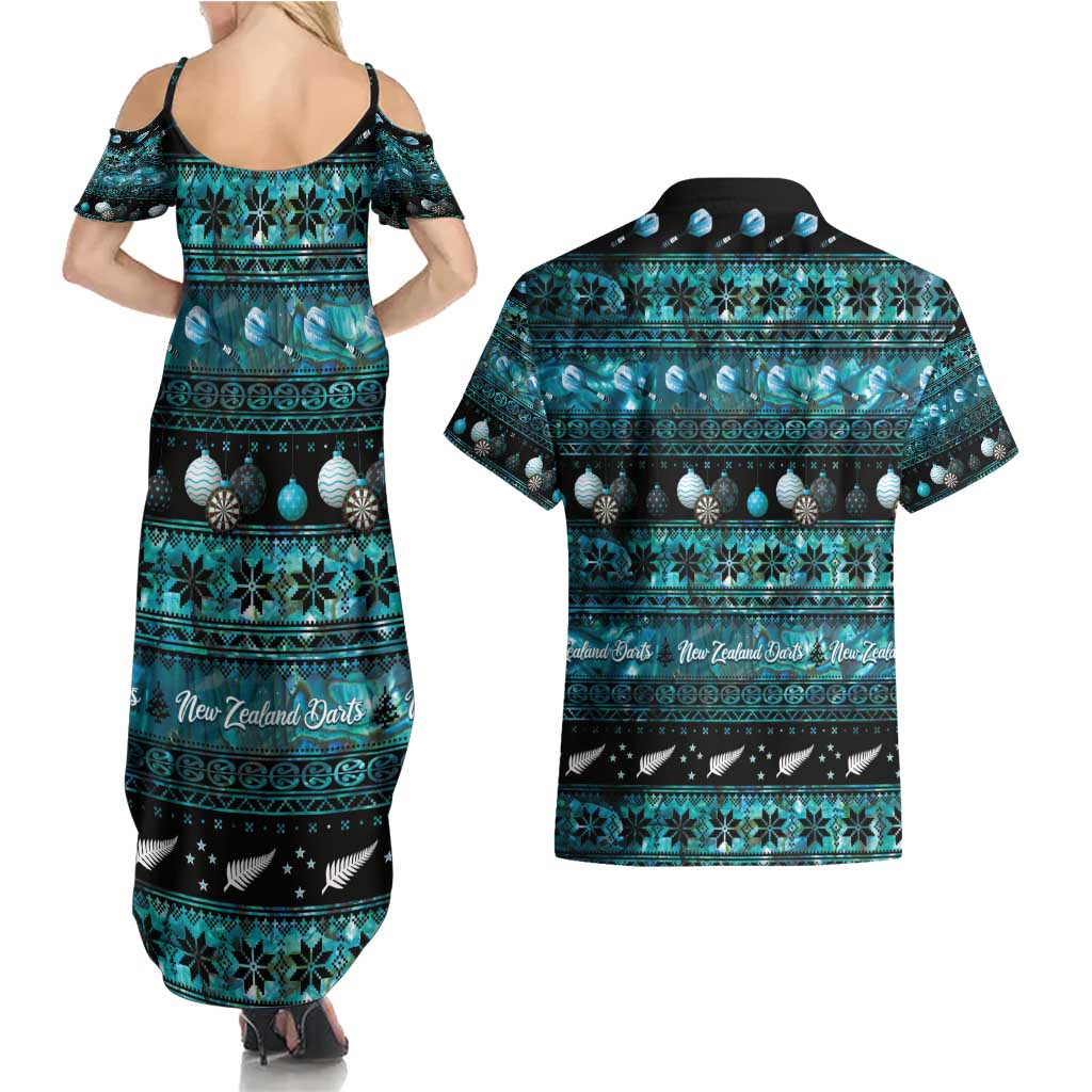 New Zealand Darts Christmas Couples Matching Summer Maxi Dress and Hawaiian Shirt Merry Xmas Aotearoa Maori Paua Shell LT14 - Polynesian Pride