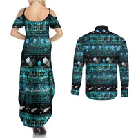 New Zealand Darts Christmas Couples Matching Summer Maxi Dress and Long Sleeve Button Shirt Merry Xmas Aotearoa Maori Paua Shell LT14 - Polynesian Pride