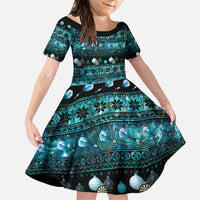 New Zealand Darts Christmas Family Matching Mermaid Dress and Hawaiian Shirt Merry Xmas Aotearoa Maori Paua Shell LT14 Daughter's Dress Cyan - Polynesian Pride