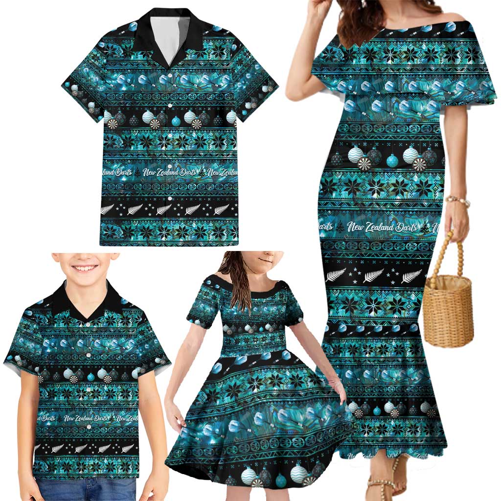 New Zealand Darts Christmas Family Matching Mermaid Dress and Hawaiian Shirt Merry Xmas Aotearoa Maori Paua Shell LT14 - Polynesian Pride