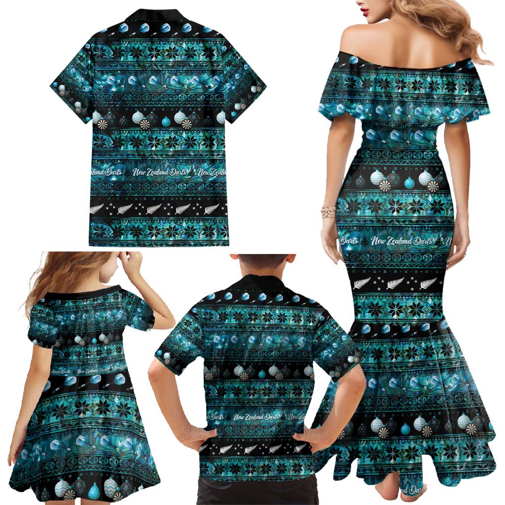 New Zealand Darts Christmas Family Matching Mermaid Dress and Hawaiian Shirt Merry Xmas Aotearoa Maori Paua Shell LT14 - Polynesian Pride