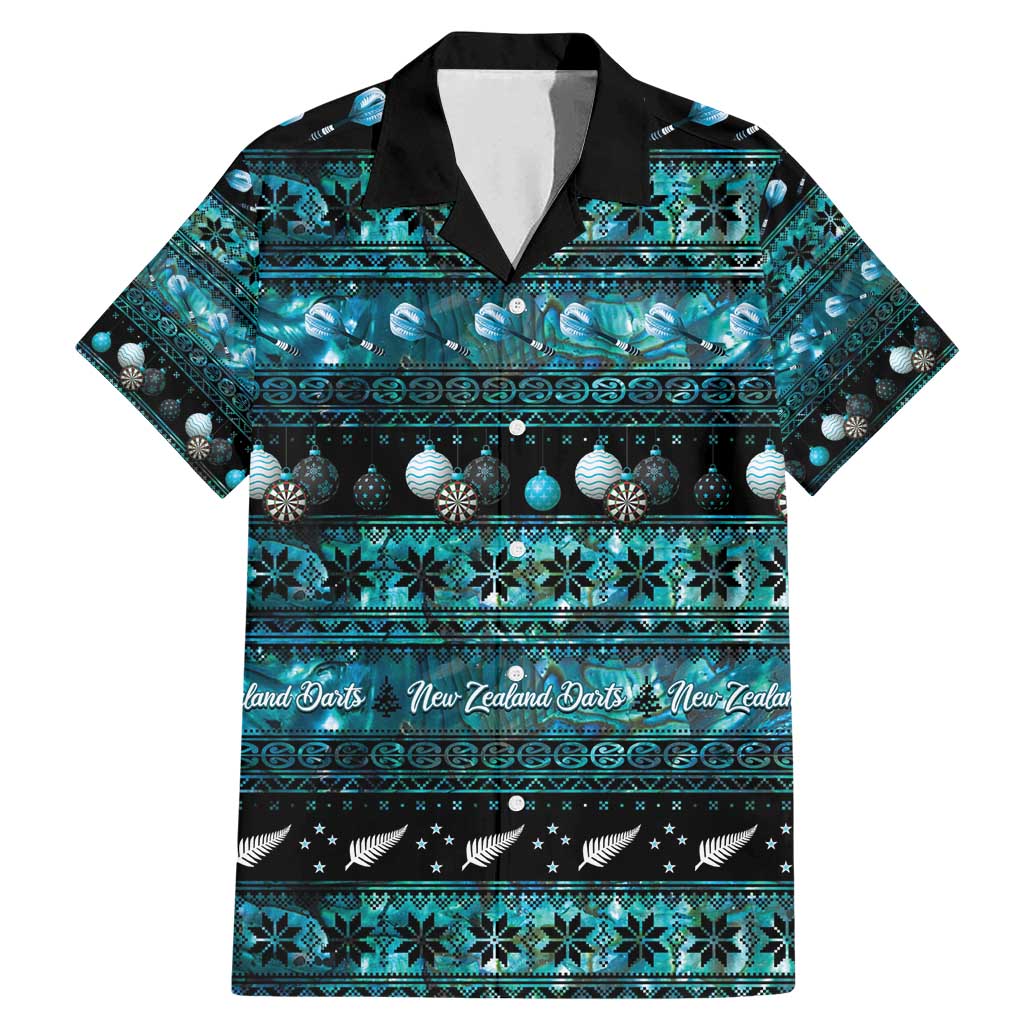 New Zealand Darts Christmas Family Matching Mermaid Dress and Hawaiian Shirt Merry Xmas Aotearoa Maori Paua Shell LT14 Dad's Shirt - Short Sleeve Cyan - Polynesian Pride