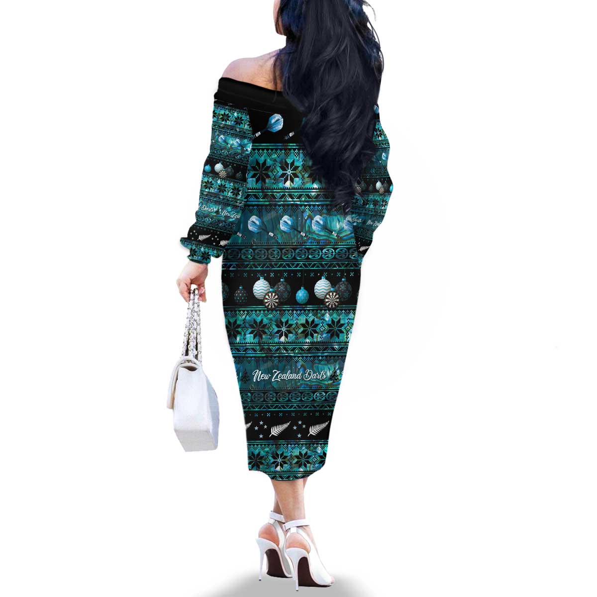 New Zealand Darts Christmas Family Matching Off The Shoulder Long Sleeve Dress and Hawaiian Shirt Merry Xmas Aotearoa Maori Paua Shell LT14 - Polynesian Pride