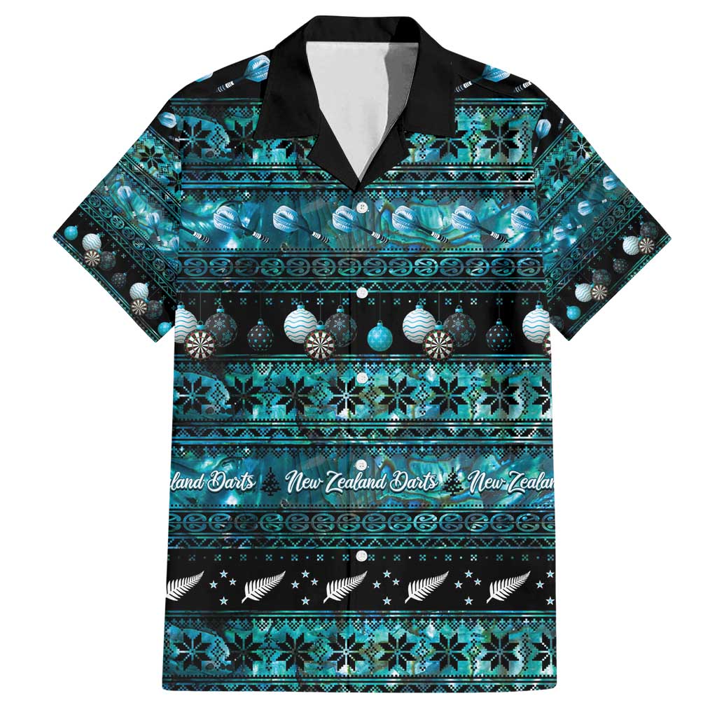 New Zealand Darts Christmas Family Matching Off Shoulder Maxi Dress and Hawaiian Shirt Merry Xmas Aotearoa Maori Paua Shell LT14 Dad's Shirt - Short Sleeve Cyan - Polynesian Pride