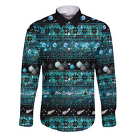 New Zealand Darts Christmas Family Matching Off Shoulder Maxi Dress and Hawaiian Shirt Merry Xmas Aotearoa Maori Paua Shell LT14 Dad's Shirt - Long Sleeve Cyan - Polynesian Pride