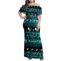 New Zealand Darts Christmas Family Matching Off Shoulder Maxi Dress and Hawaiian Shirt Merry Xmas Aotearoa Maori Paua Shell LT14 Mom's Dress Cyan - Polynesian Pride