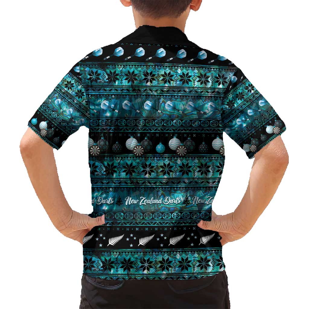 New Zealand Darts Christmas Family Matching Off Shoulder Short Dress and Hawaiian Shirt Merry Xmas Aotearoa Maori Paua Shell LT14 - Polynesian Pride