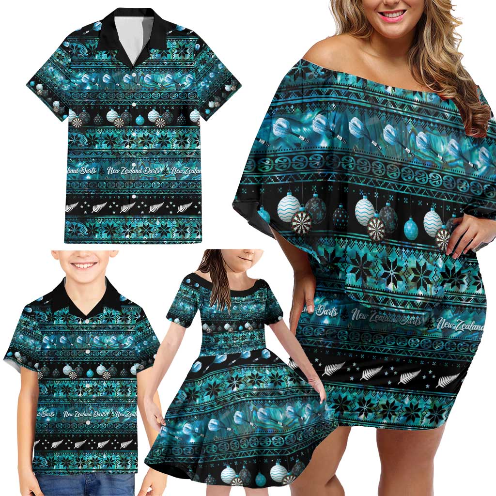 New Zealand Darts Christmas Family Matching Off Shoulder Short Dress and Hawaiian Shirt Merry Xmas Aotearoa Maori Paua Shell LT14 - Polynesian Pride