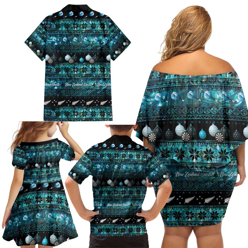 New Zealand Darts Christmas Family Matching Off Shoulder Short Dress and Hawaiian Shirt Merry Xmas Aotearoa Maori Paua Shell LT14 - Polynesian Pride