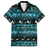 New Zealand Darts Christmas Family Matching Off Shoulder Short Dress and Hawaiian Shirt Merry Xmas Aotearoa Maori Paua Shell LT14 Dad's Shirt - Short Sleeve Cyan - Polynesian Pride