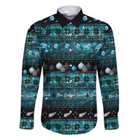 New Zealand Darts Christmas Family Matching Short Sleeve Bodycon Dress and Hawaiian Shirt Merry Xmas Aotearoa Maori Paua Shell LT14 Dad's Shirt - Long Sleeve Cyan - Polynesian Pride