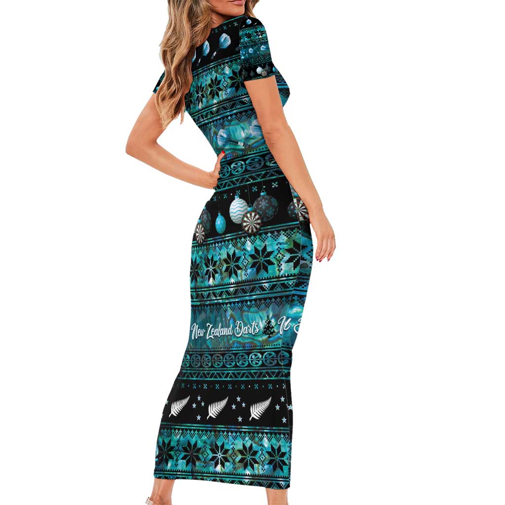 New Zealand Darts Christmas Family Matching Short Sleeve Bodycon Dress and Hawaiian Shirt Merry Xmas Aotearoa Maori Paua Shell LT14 - Polynesian Pride