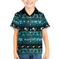 New Zealand Darts Christmas Family Matching Short Sleeve Bodycon Dress and Hawaiian Shirt Merry Xmas Aotearoa Maori Paua Shell LT14 Son's Shirt Cyan - Polynesian Pride
