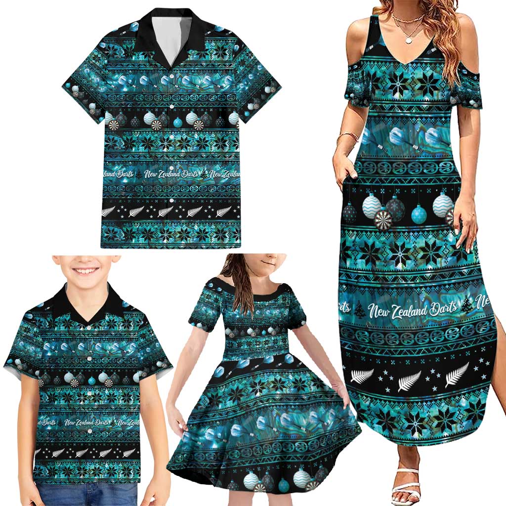 New Zealand Darts Christmas Family Matching Summer Maxi Dress and Hawaiian Shirt Merry Xmas Aotearoa Maori Paua Shell LT14 - Polynesian Pride