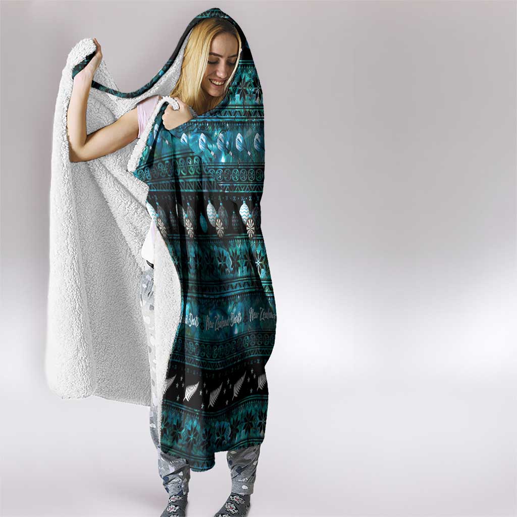 New Zealand Darts Christmas Hooded Blanket Merry Xmas Aotearoa Maori Paua Shell - Polynesian Pride