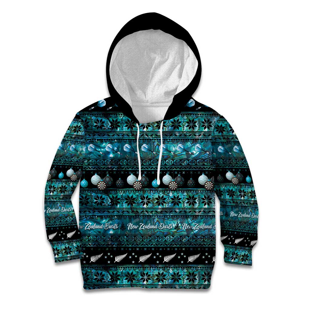 New Zealand Darts Christmas Kid Hoodie Merry Xmas Aotearoa Maori Paua Shell - Polynesian Pride