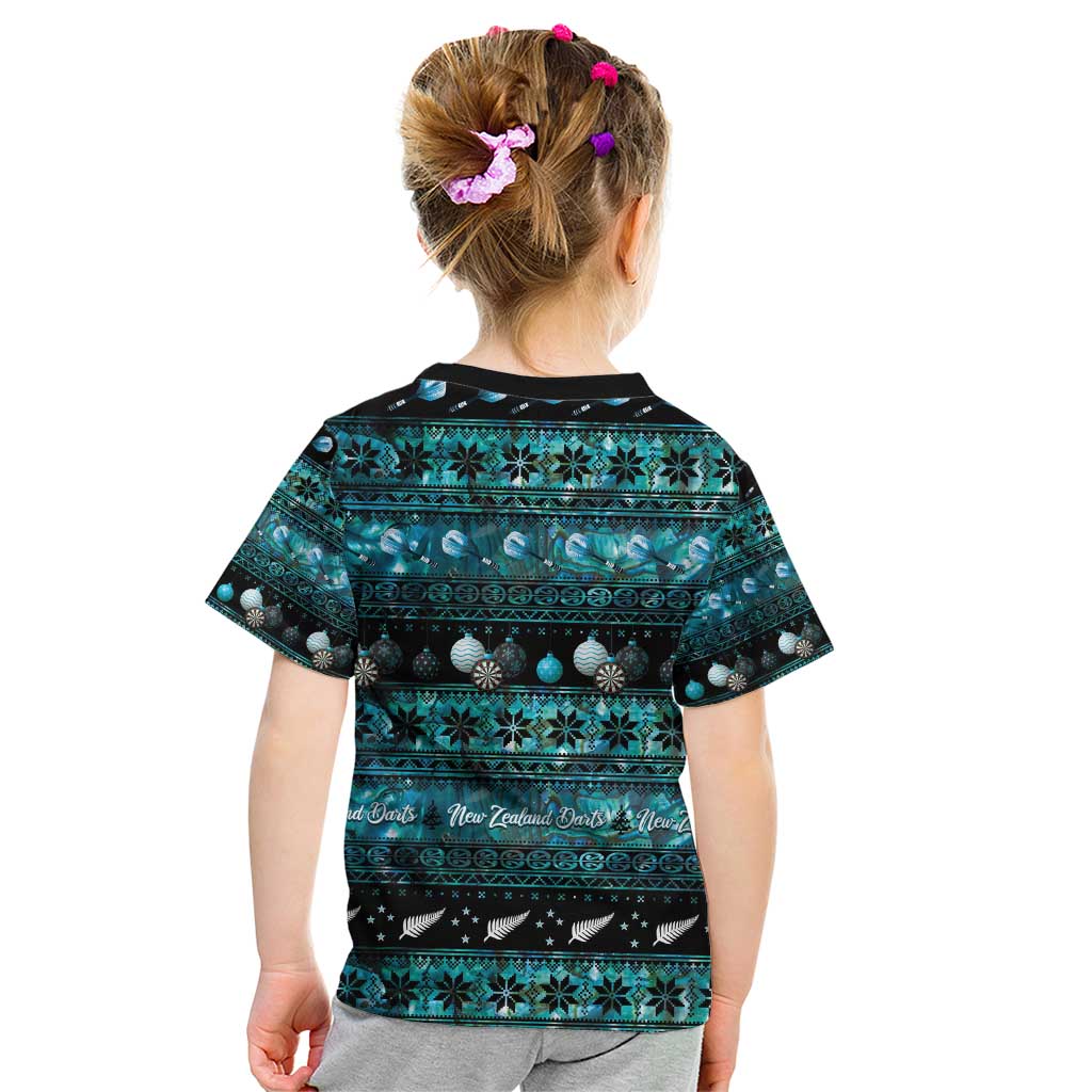 New Zealand Darts Christmas Kid T Shirt Merry Xmas Aotearoa Maori Paua Shell - Polynesian Pride