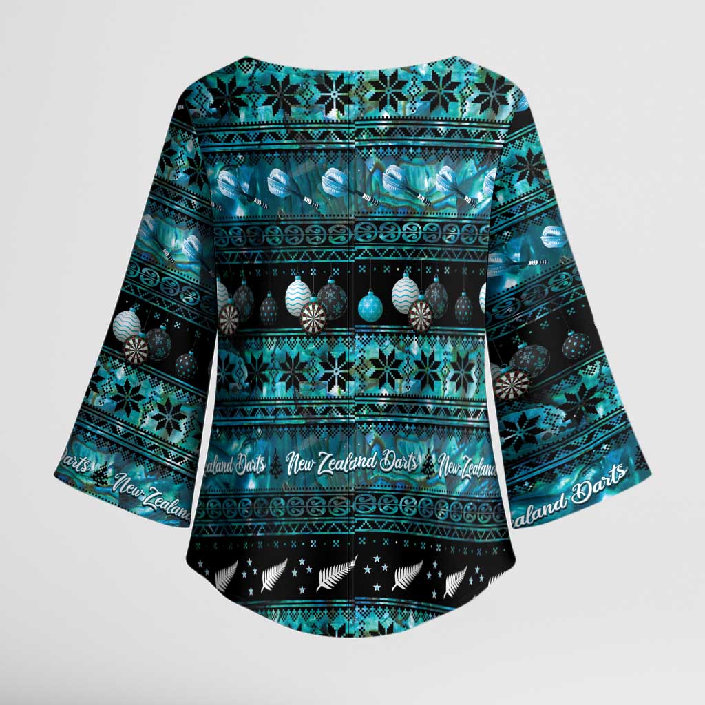 New Zealand Darts Christmas Kimono Sleeve Blouse Merry Xmas Aotearoa Maori Paua Shell - Polynesian Pride