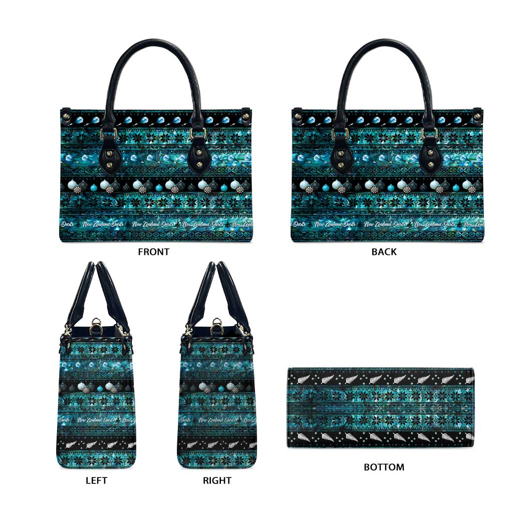 New Zealand Darts Christmas Leather Bag Merry Xmas Aotearoa Maori Paua Shell - Polynesian Pride