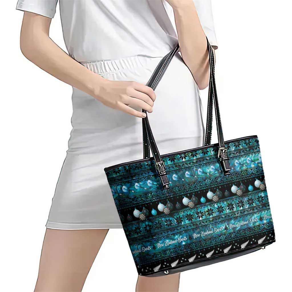 New Zealand Darts Christmas Leather Tote Bag Merry Xmas Aotearoa Maori Paua Shell - Polynesian Pride