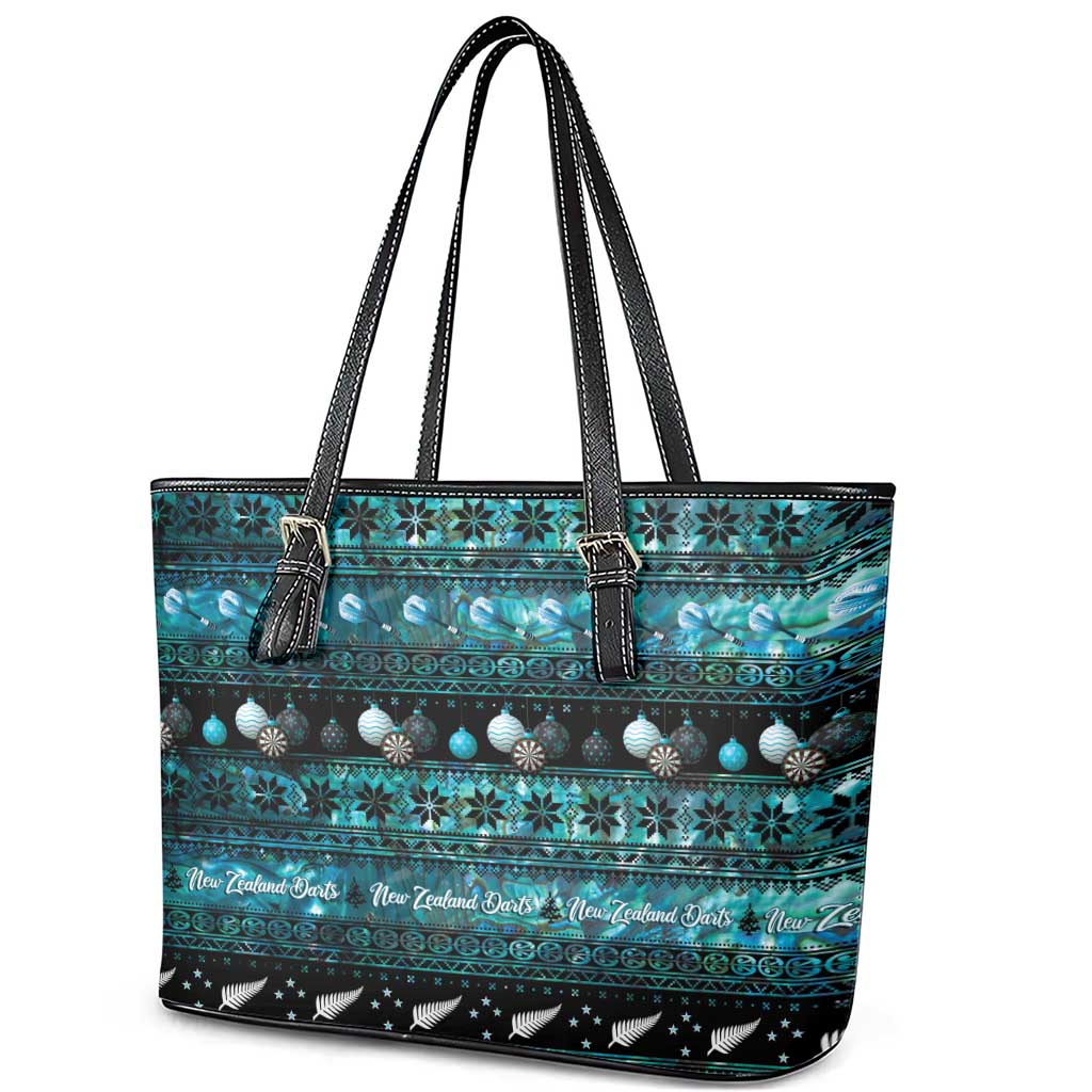 New Zealand Darts Christmas Leather Tote Bag Merry Xmas Aotearoa Maori Paua Shell - Polynesian Pride