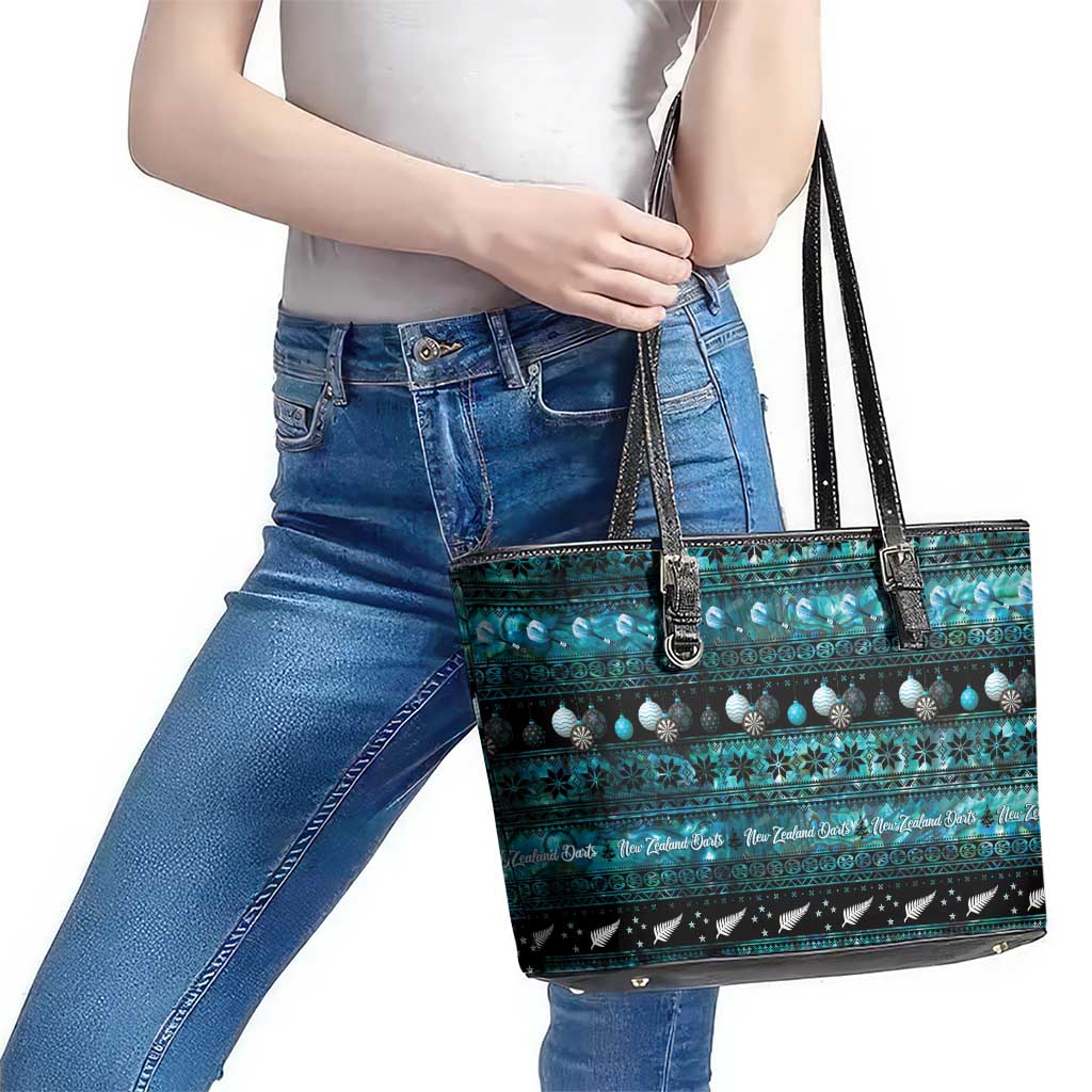 New Zealand Darts Christmas Leather Tote Bag Merry Xmas Aotearoa Maori Paua Shell - Polynesian Pride