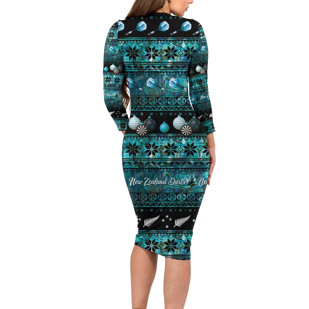 New Zealand Darts Christmas Long Sleeve Bodycon Dress Merry Xmas Aotearoa Maori Paua Shell LT14 - Polynesian Pride