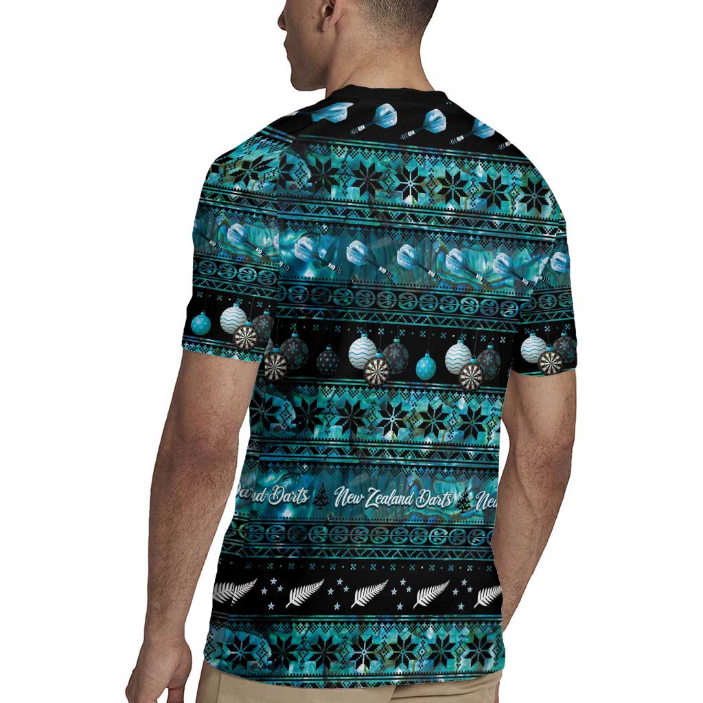 New Zealand Darts Christmas Rugby Jersey Merry Xmas Aotearoa Maori Paua Shell - Polynesian Pride