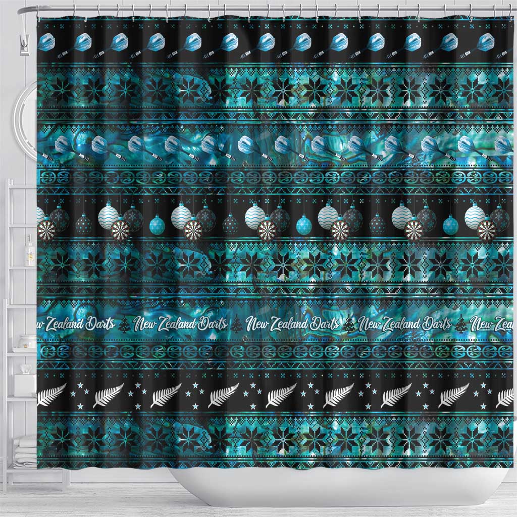New Zealand Darts Christmas Shower Curtain Merry Xmas Aotearoa Maori Paua Shell - Polynesian Pride