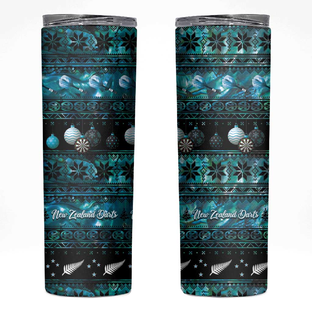 New Zealand Darts Christmas Skinny Tumbler Merry Xmas Aotearoa Maori Paua Shell LT14 Cyan - Polynesian Pride