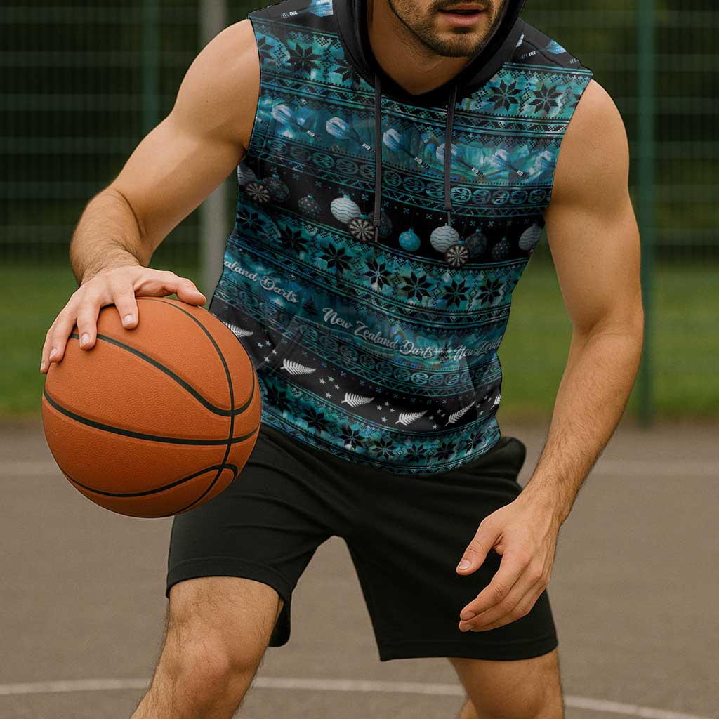 New Zealand Darts Christmas Sleeveless Hoodie Merry Xmas Aotearoa Maori Paua Shell - Polynesian Pride