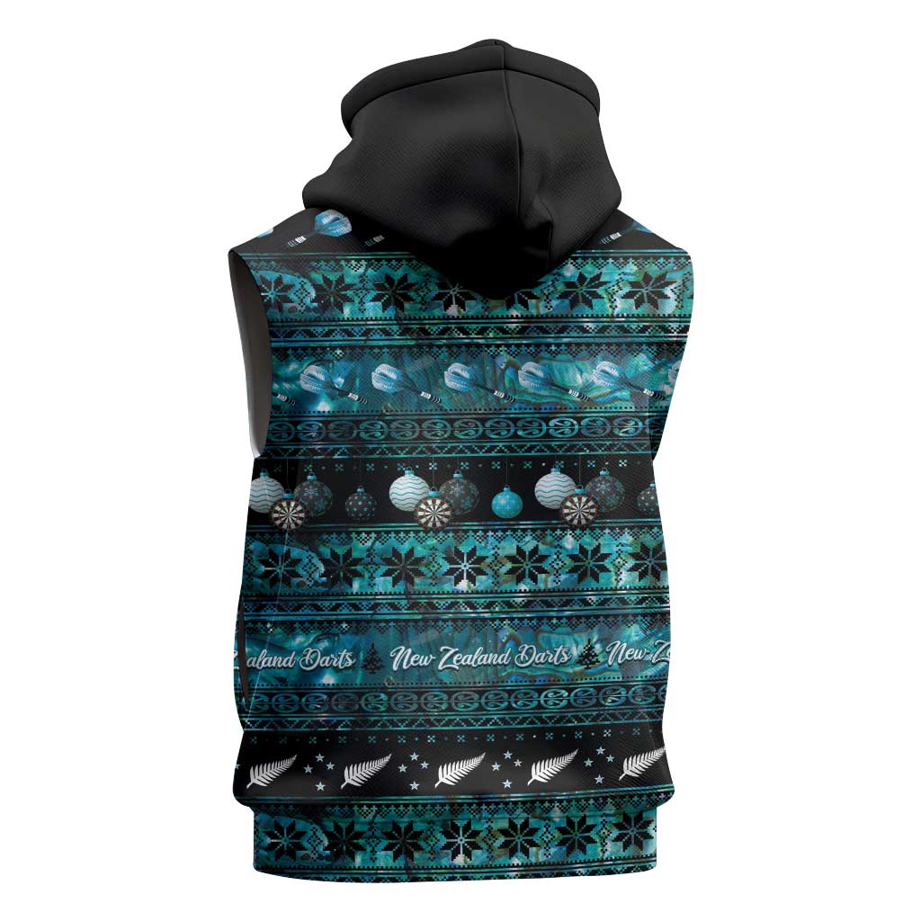 New Zealand Darts Christmas Sleeveless Zip Hoodie Merry Xmas Aotearoa Maori Paua Shell - Polynesian Pride