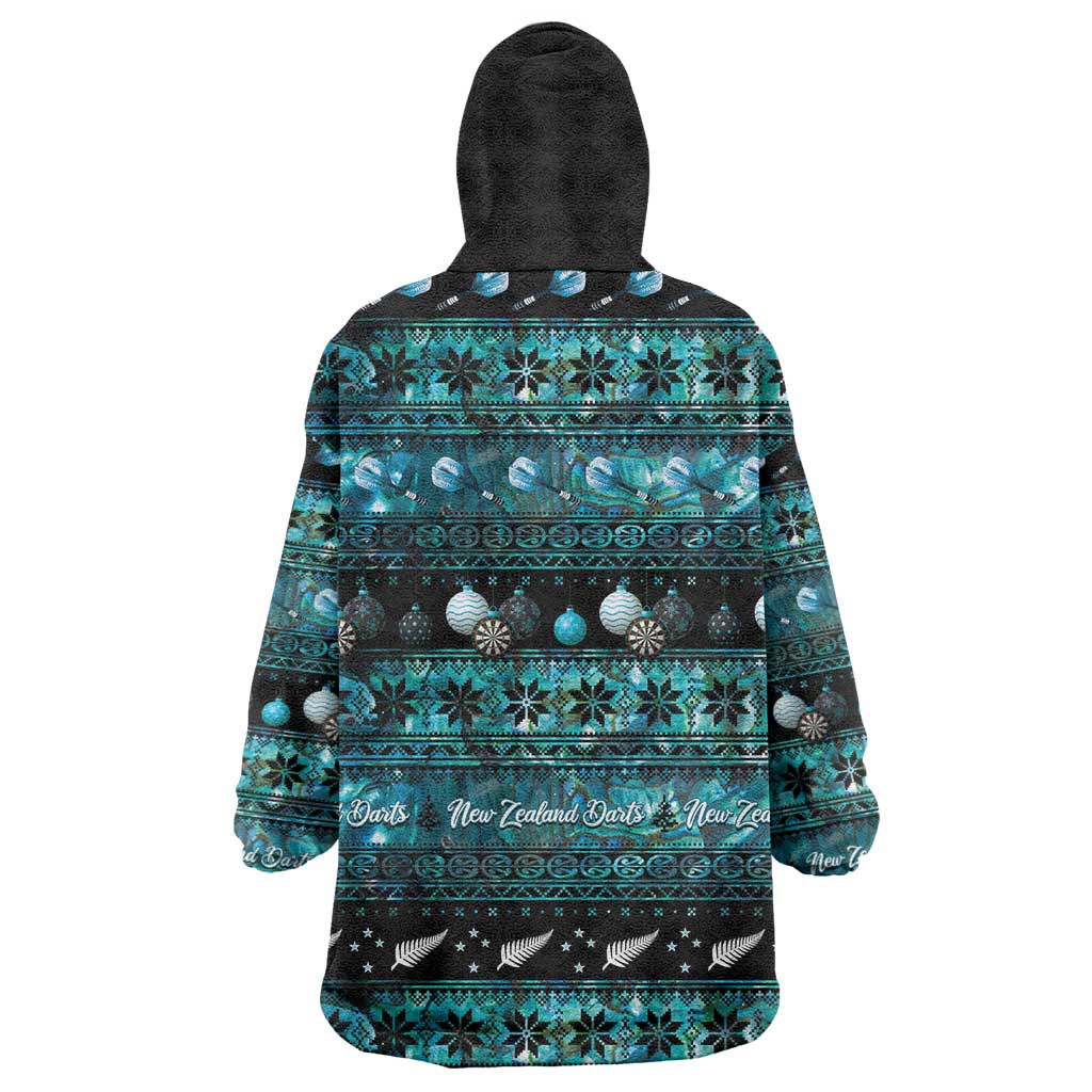 New Zealand Darts Christmas Wearable Blanket Hoodie Merry Xmas Aotearoa Maori Paua Shell LT14 - Polynesian Pride