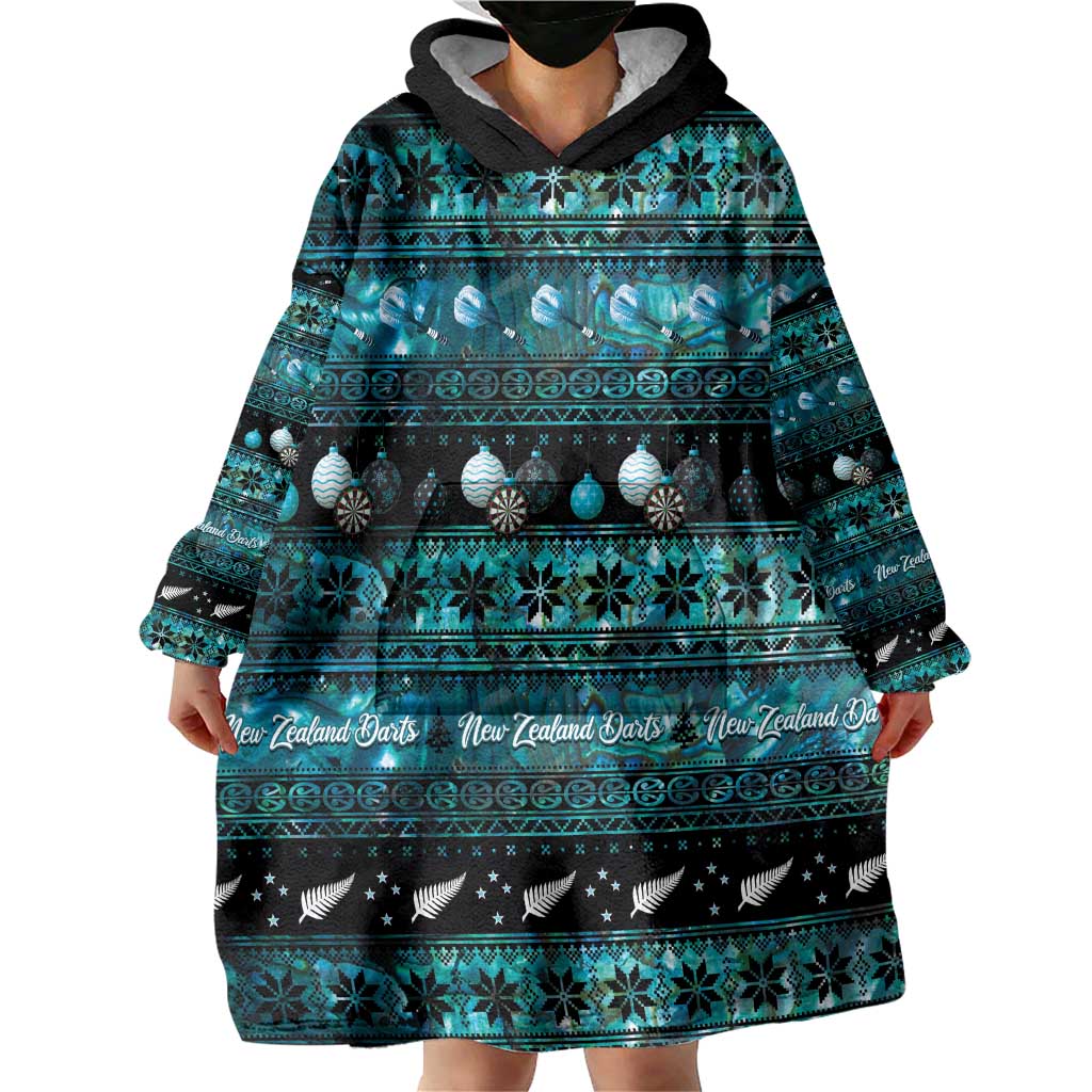 New Zealand Darts Christmas Wearable Blanket Hoodie Merry Xmas Aotearoa Maori Paua Shell LT14 - Polynesian Pride