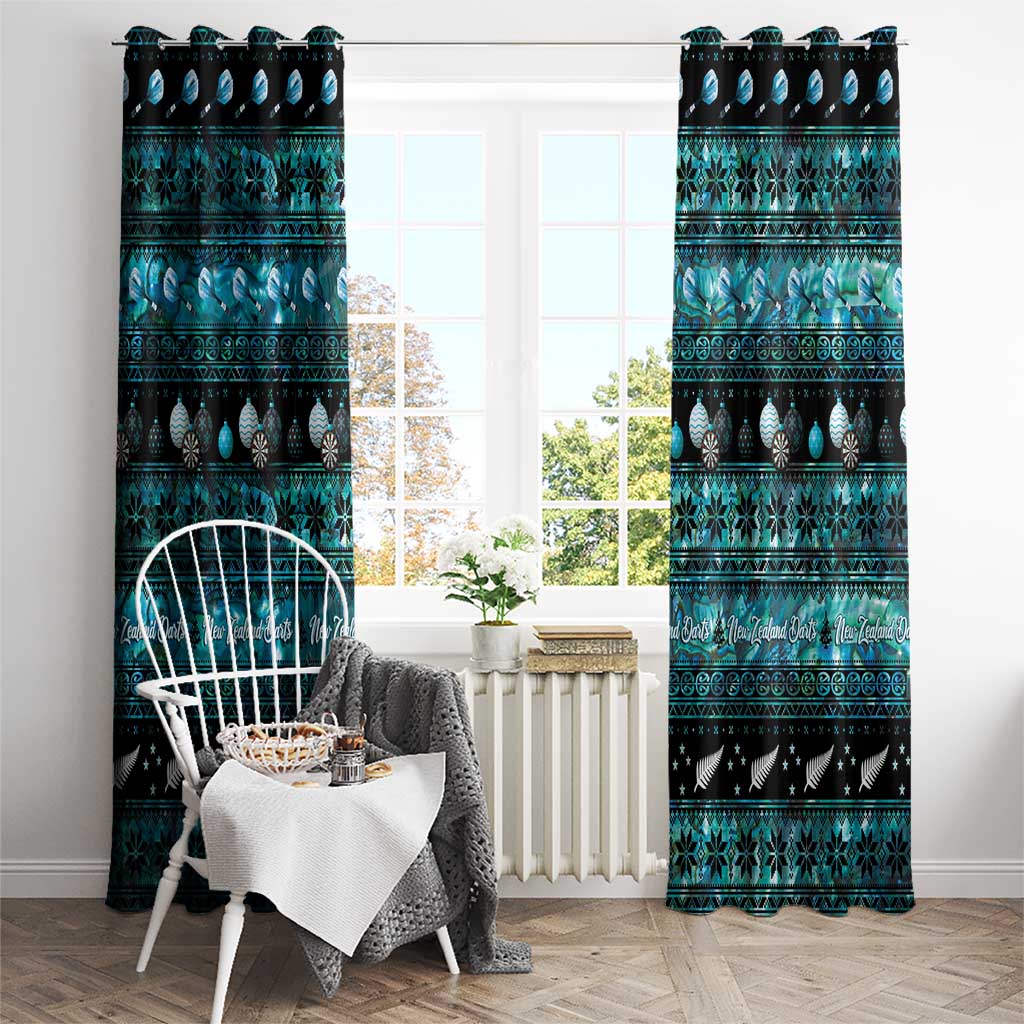 New Zealand Darts Christmas Window Curtain Merry Xmas Aotearoa Maori Paua Shell - Polynesian Pride