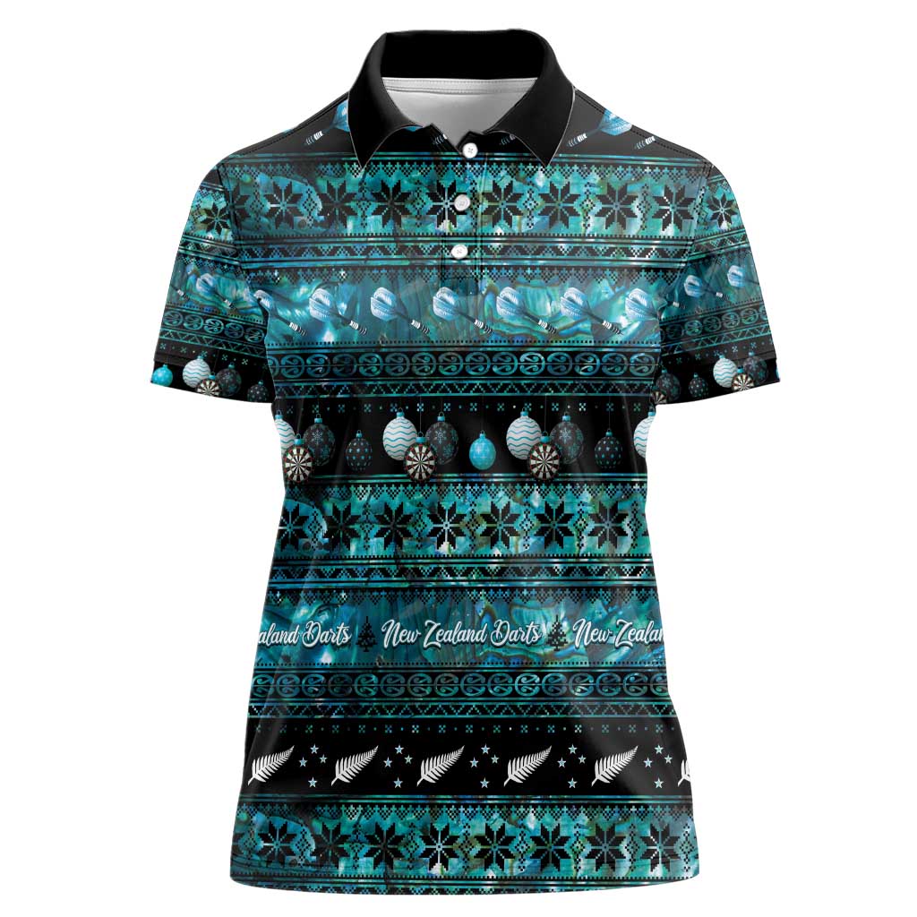New Zealand Darts Christmas Women Polo Shirt Merry Xmas Aotearoa Maori Paua Shell LT14 Female Cyan - Polynesian Pride