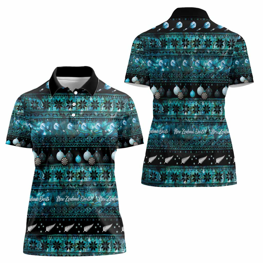 New Zealand Darts Christmas Women Polo Shirt Merry Xmas Aotearoa Maori Paua Shell LT14 - Polynesian Pride