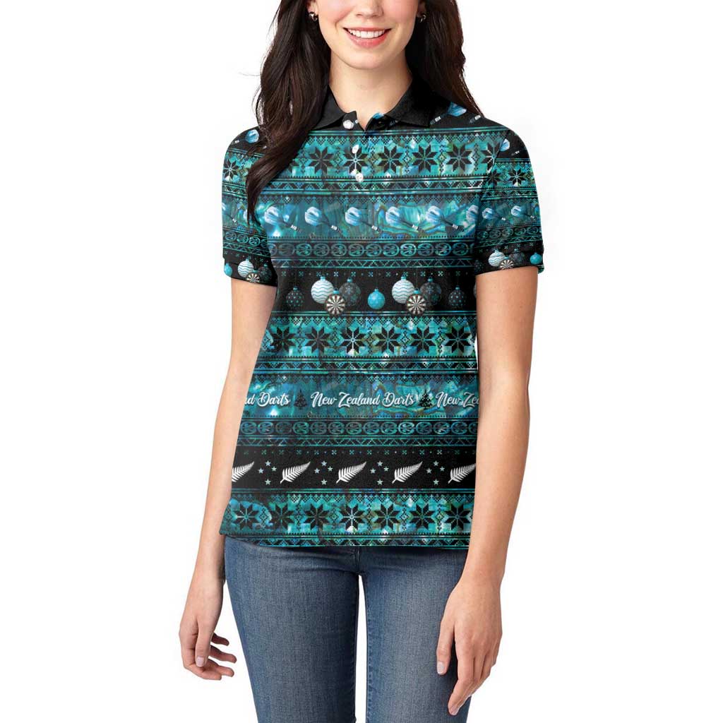 New Zealand Darts Christmas Women Polo Shirt Merry Xmas Aotearoa Maori Paua Shell LT14 - Polynesian Pride