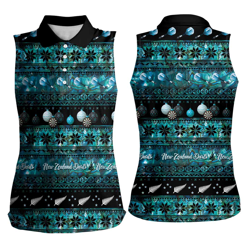 New Zealand Darts Christmas Women Sleeveless Polo Shirt Merry Xmas Aotearoa Maori Paua Shell LT14 - Polynesian Pride